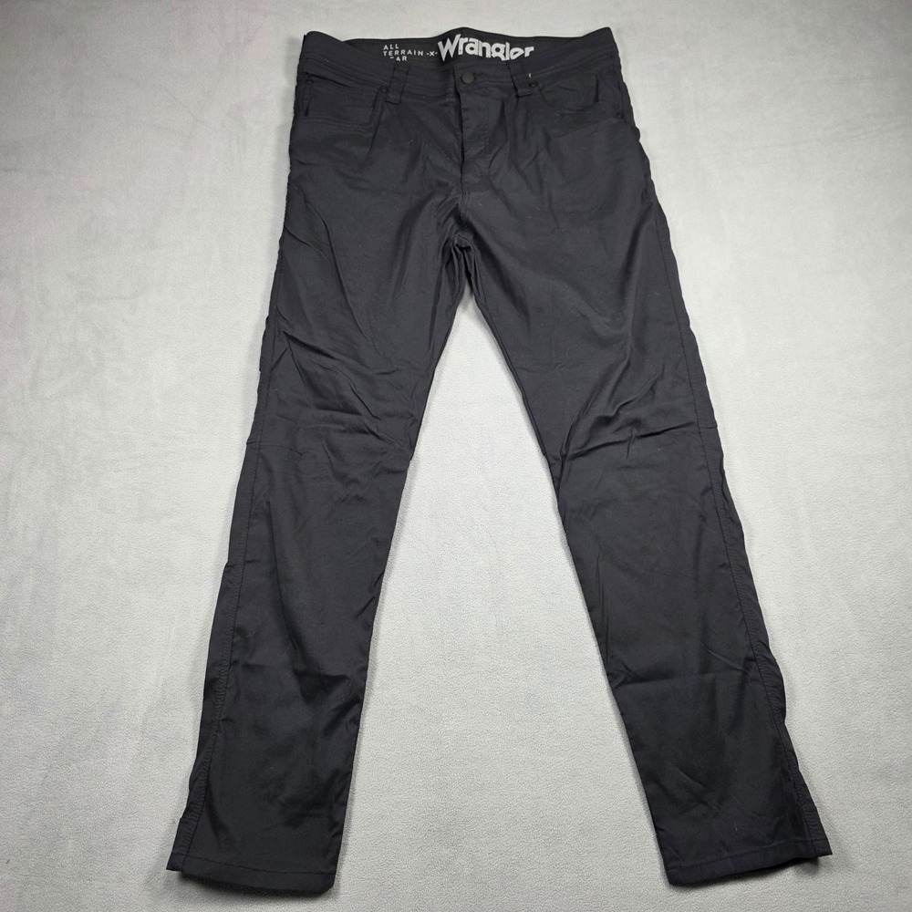 Wrangler All Terrain Pants Mens 36x32 Black Straight Leg Stretch Solid